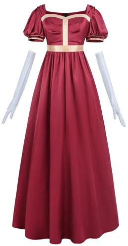 CR ROLECOS Abito da donna Regency Vittoriano, abito impero Jane Austen, vita alta, vintage, con guanti, cocktail party, Colore: rosso, XXL