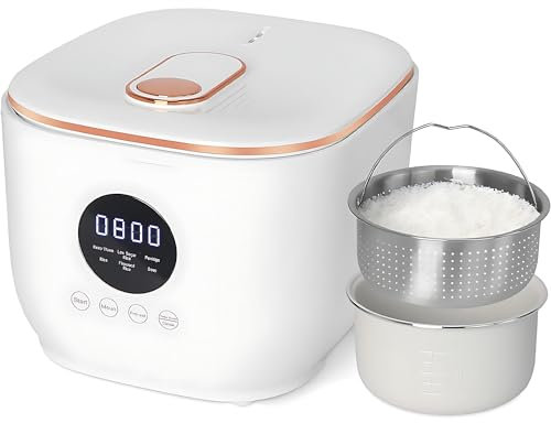 Olla arrocera Baja en azúcar, Olla arrocera pequeña, Olla arrocera doméstica Antiadherente con Cesta para cocer al Vapor arroz bajo en carbohidratos, 5 Funciones de cocción, Temporizador con retardo
