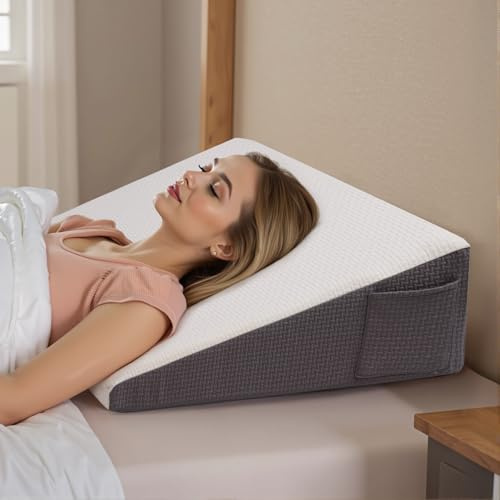 Exsnugy Wedge Pillow 19cm Triangle Elevated Bed Wedge Pillow Headboard for Acid Reflux Relief, Sleeping, Post Surgery, Back Pain Relief, Snoring, Soft Memory Foam Top & Washable Breathable Cover
