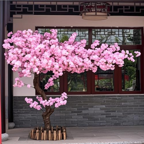 Albero di Ciliegio Artificiale,Albero Artificiale Giapponese di Fiori di Ciliegio Rosa, Decorazione di Fiori di Seta Sakura Finti Fatti A Mano, Albero dei Desideri,01,1.2x0.8m