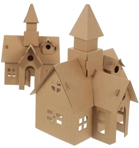 SOPOTUTU Selbstgemacht Kartonhaus Schloss Für Kinder 2 Stück Kinderbauspielzeug Selbstgemacht Bausatz Aus Papier Pädagogisch Kreativ Geschenk Für Praktische Lernspiele