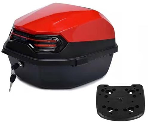 SWVYDC Motorcycle Top Case Motorcycle Tour Tail Box Scooter Trunk Luggage Top Lock Storage Carrier Case With Soft Backrest motorbike storage(Red B and Floor)