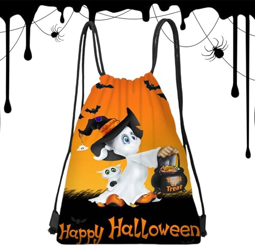 Zaino con corda di serraggio per Halloween, sacchetti dolciari o dolcetti, sacchetto per caramelle con cordino luminoso da 13 x 16,9 pollici, per feste di Halloween, schiena di caramelle per Halloween
