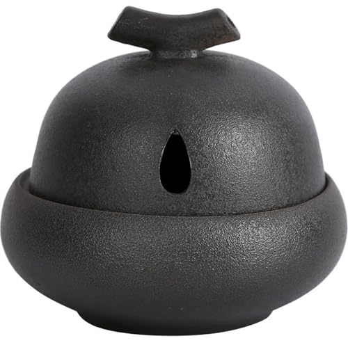 SQOYEI Retro Mate Caja para Guardar Patatas con Tapa Transpirable, a Prueba de Polvo Cerámico Recipiente para Ajos Chiles, Almacenamiento de Anís Estrellado Almacenaje de Ajo(Negro)