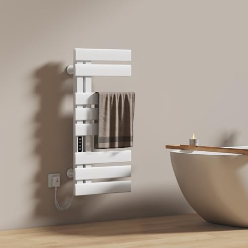 EMKE Scaldasalviette Elettrico da Bagno 850 x 400 mm, Bianco 230W | Portasalviette Riscaldato Elettrico, Scaldasalviette Elettrico con Controllo Intelligente della Temperatura