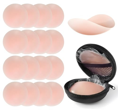 CATMEYE Cache-Tétons en Silicone, 8 Paires, Couvre-Mamelons Réutilisables Auto-Adhésifs, Imperméables, avec Boîtier de Voyage