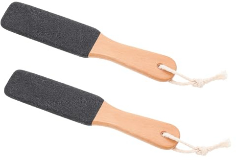 WOONEKY 2 piezas Doble Cara para Pies con Mango de Madera Exfoliante Profesional para Pedicura Abrillantador y Ablandador de Durezas para Cuidado Natural de Callosidades