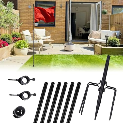 Tokenhigh Mât de drapeau robuste de 3 m en acier inoxydable avec base à 5 griffes, ensemble complet avec fixations pour jardin, cour, résidentiel et commercial (mât à 6 sections)
