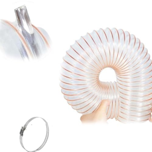 ZIUSFAC Flexibel Vakuumschlauch PU Absaugschlauch Mit Schlauchschellen Staubsammelschlauch Ø 25mm 100mm Förderschlauch Transparenter Lüftungsschlauch Länge 1-10m(6m(19.7ft),50mm(2in))