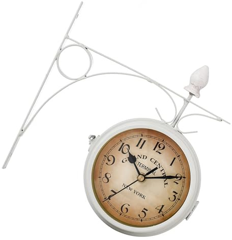 ZwaitL Orologio da parete doppio lato in ferro antico facile da leggere Orologi da appendere Decorazioni per la casa per esterni e interni Fotografia Puntelli Doppio orologio laterale