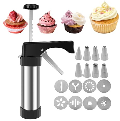 Syengery Máquina para Hacer Churros De Acero Inoxidable | Kit para Postres con 8 Boquillas, Rellenos Sabrosos Y Bolsas Reutilizable para Galletas Y Churros