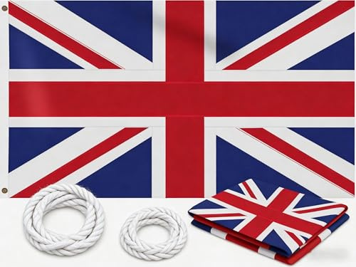 UK Flag 3x5 FT (90 x 150 cm) Outdoor, Double Sided Heavy Duty 210D Oxford Fabric | 4 Rows Stitching, Union Jack with 2 Brass Grommets for Wall, Garden, Indoor & Outdoor British National Decorations