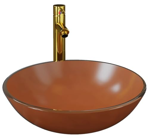 Generico Lavandino con Rubinetto e Piletta in Vetro Temperato Marrone,Articoli di ferramenta,Prodotti Idraulici,Articoli Idraulici,Lavandini,Lavandini Bagno,Marrone,8.23 kg,3098456