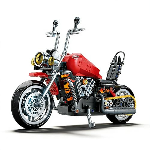 DrmBeyd 1:8 Technik Chopper Motorrad Bausteine Set, Ideas Klemmbausteine Motorrad zum Bauen & Ausstellen, 600+ Teile Retro Motorrads Modellbausatz für Erwachsene, Heim Büro Dekor Geschenk