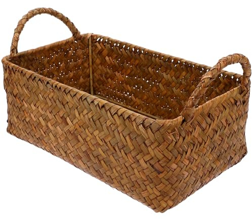 AMUSLESUR Cestino per Alimenti da Cucina in Rattan Intrecciato con Manico, Cesta Portaoggetti Versatile per Snack, Sicuro per Contatto Diretto con Cibo, per Tavolo e Picnic