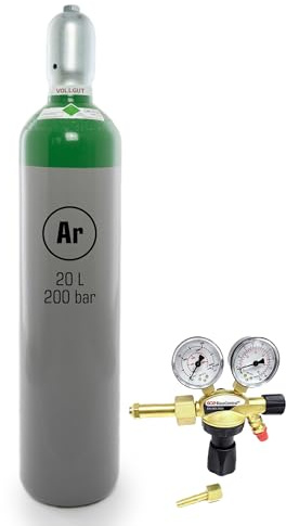Argon 4.6 | 20 Liter 200 bar Gasflasche gefüllt | Profi-Schweißgas für WIG/MIG | UN1006 | Eigentumsflasche ohne Markenbindung | inkl. Druckminderer – SET | Sofort einsatzbereit | ADR-Gefahrgut-Versand