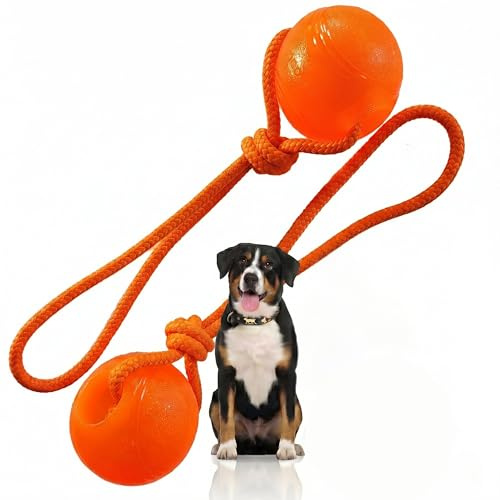 Activity4Dogs Hundeball mit Schnur | Hundespielzeug Ball 2er Pack | schwimmfähig & robust | ohne Geräusch | 76 mm, orange