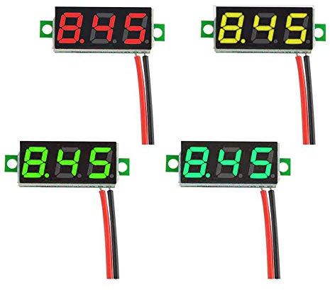 GTIWUNG 4 Stück Mini Digital Voltmeter, DC 0,28 Zoll 2-Draht Spannungsprüfer, DC 2,5-30 V Mini Digital Voltmeter Messgerät Tester Led-anzeige Verpolungsschutz und Genaue Druckmessung, 4 Farben