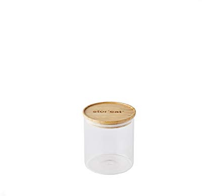 MASTRAD - Bocal De Stockage - Connecté Stor'Eat - Verre Borosilicate Résistant - Protège de l'Humidité - Couvercle Hermétique - Coloris Bambou - Sans BPA - 850 ml