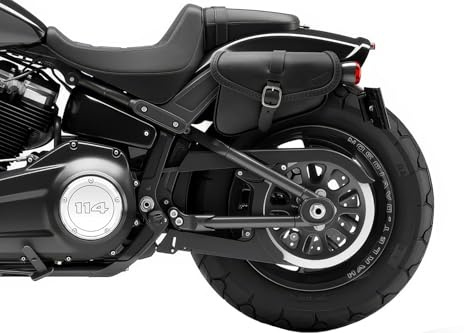 Leather saddlebag Compatible with 2018-2024 Harley Davidson Fat Bob, 2018-2021 Slim, 2020-2024 Softail Standard, 2018-2020 Low Rider, 2018-2024 | 2025-2026 Street Bob (black stitches, left side)