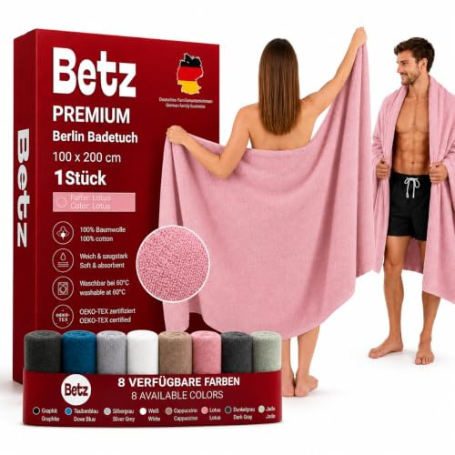 Betz Drap de Bain XXL 100x200 cm – 1 pièce – pour Sauna et Plage en 100% Coton, 360 g/m² - Absorbant et Doux – Grande Serviette avec Attache Serviette – série Berlin - Couleur Lotus
