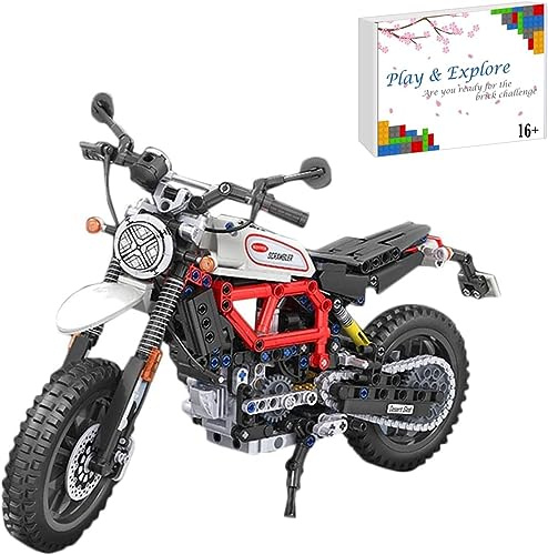Havefun Technik Motorrad für Scrambler Supermotorrad Modell, 611 Klemmbausteine 1:6 Technik Rennen Motorrad Modellbausatz Konstruktionsspielzeug Kompatibel mit Lego Technic