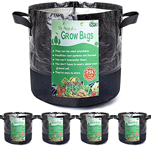 Growerz® WetLockz 25 5 pack Litre 28 x Ø35cm Heavy-Duty Fabric Grow Bags – 5 Pack | Selective Moisture Retention Layer | Breathable, Reusable Non-Woven Material | Reinforced Handles for Easy Lifting |
