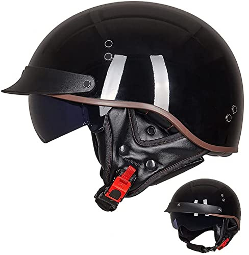 Vintage Motorcykel HalvskalhjäLm Scooter Pilot Jet HjäLm Half HjäLmar HalvhjäLm Retro DOT ECE GodkäNd Vuxen HalvhjäLm Inbyggt Visir Quick Release MopedhjäLm,I-XL（61~62）