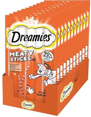 Dreamies Meaty Sticks Katzensnack mit Huhn Belohnung für verspielte Samtpfoten 14 x 30g (14 x 6 Stück)