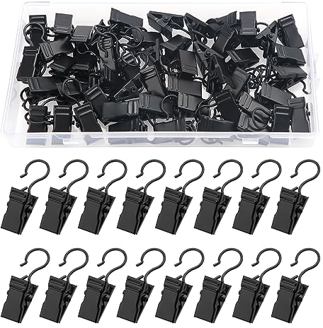 YIXISI 50 PCS Curtain Clips with Hooks, Metal Hangers for Bedroom, Bathroom & Home Decoration - Black