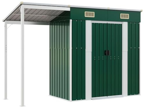 vidaXL Capanno Giardino con Tetto Esteso Verde 277x110,5x181cm Acciaio