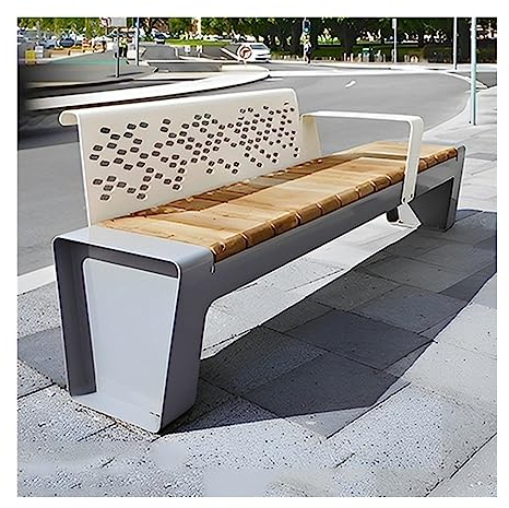 Gartenbank Parkbank mit Armlehnen, 78,7-Zoll-Outdoor-Bankstuhl mit Holzschiefersitzen, verdicktem Stahlrahmen und Rückenlehne, moderne Outdoor-Freizeitbank Bank Sitzbank ( Color : B , Size : 200*42*75