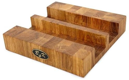 B4K® Support de planche à découper en bois de chêne pour deux planches en bois et blocs à découper (4,3 cm d'épaisseur) | Antidérapant et durable