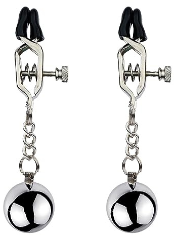 GeRRiT 1 Paar Edelstahl Nippelklemmen mit Gewicht Kugeln,Nippel Clamps Stimulation Set Brustwarzen Klemmen Klitoris Schamlippen Brust Clip SM Erotik Bondage Sexspielzeug Für Frauen（A）