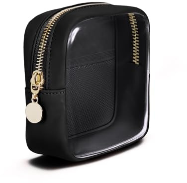 Kosmetiktasche Klein Durchsichtig für Handtasche Make Up Tasche Portable Damen Kleine Schminktasche mit Reißverschluss Wasserdicht Pu Leder, Schwarz (Patent Angemeldet)