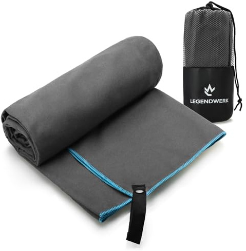 Legendwerk® Asciugamano in Microfibra 160x80 cm – Leggero e ad Asciugatura Rapida – Ideale per Sport, Sauna, Spiaggia e Viaggio – con Passante e Borsa – Compatto e Assorbente