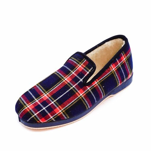 JEVA Charentaises pour homme - Écossais Prime (Bleu marine, Système Taille Chaussures EU, Adulte, Homme, Numérique, Moyen, 42)