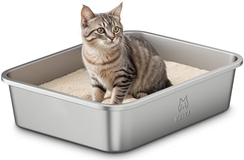 Bac Litiere pour Chat en INOX, Bac à Litière pour Grands Chats, Chatons et Lapins, Caisse Chats Litiere, Litiere Toilette pour Chat, Anti-Adhérent, Anti-Odeurs, Facile à Nettoyer