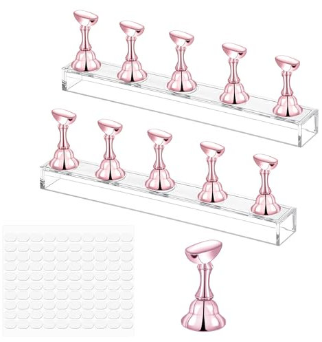 JIYIN 2 Stück Nagel Display Ständer, Acryl Nagelständer Nagelübungsständer Übungshand für Nageldesign Nail Tools Nägel Selber Machen(Roségold)