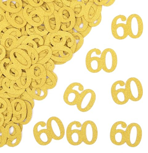 Konfetti 60 Gold Streudeko Deko, 100 Stück Tischdeko Geburtstag Mann Frau | Glitzer Groß Papier Confetti, 60 Zahlen zum Geburtstagsdeko Tisch, Eine festliche Atmosphäre schaffen