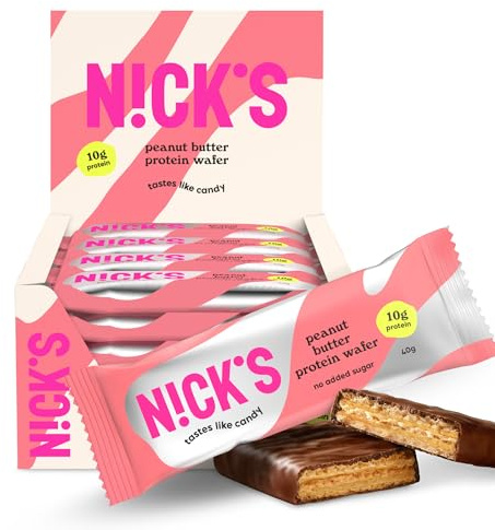 NICKS Protein Wafer Bars Peanut Butter | 25% Protein | 204 Calories | Low carb Biscuits Snack Bar No Added Sugar Gluten free (Multipack 24x40g)