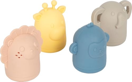 small foot Set de jouets de bain en silicone sans BPA, pour bébés à partir de 1 an, 12753, Rose (Pink), Jaune (Yellow)