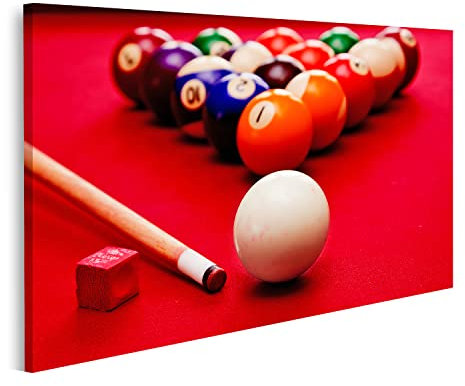 islandburner Bild auf Leinwand Billard Pool Spiel Cue Ball Cue Farbigen Kugeln In Dreieck Kreide Hobby Raum Bilder Wandbilder Poster