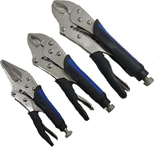 US PRO 3pc Locking Plier Set Long Nose & Curved Jaw Mole Vice Vise Grips 2074