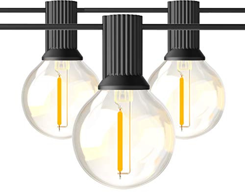 BRIMAX G40 50FT Outdoor String Lights, Garden Lights Mains Powered | 46pcs Sockets, 50pcs G40 1W LED Shatterproof Bulbs, 2200K Warm White, Festoon Lights Outdoor for Cafe Patio Xmas Wedding