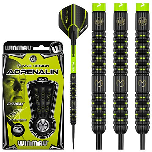 WINMAU Michael Van Gerwen MvG Adrenalin 22, 23, 24 Gramm Profi Wolfram Steeltip Dartpfeile Set mit Flights und Schäfte