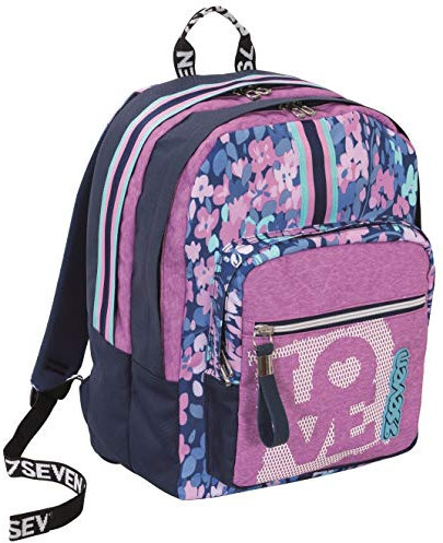 Seven Zaino Extra Fit Seven, Fluffy Roses, Rosa, Doppio Scomparto, Scuola e Tempo Libero