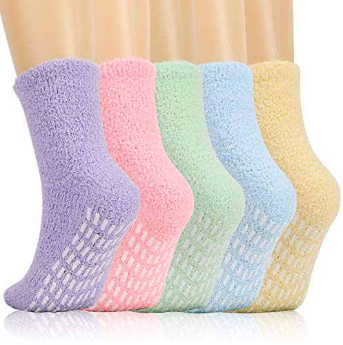 QKURT 5 paia di calzini morbidi, calzini invernali da pantofola Calzini da letto sfocati Calzini da sonno accoglienti Calzini da casa caldi per le donne Ragazze