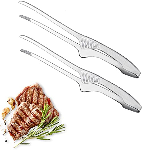 Lot de 2 pinces à barbecue en acier inoxydable pour barbecue coréen et japonais, propres et pratiques, pointes dentelées antidérapantes, idéales pour la cuisson de salade, grill, camping, buffet, four