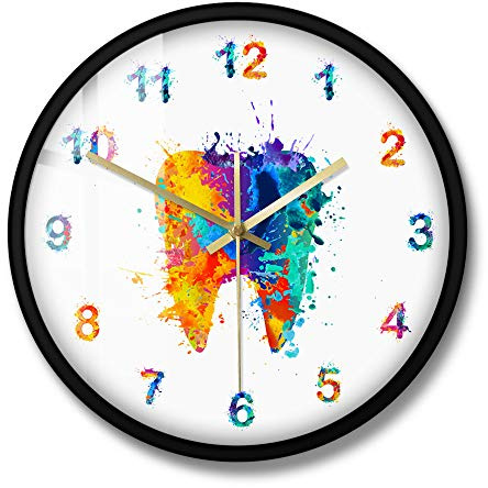 The Geeky Days Watercolour Tooth Painting Metal Frame Wall Clock Medical Dental Clinic Wall Art Non Ticking Wall Watch Orthodontist Dentist Gift Idea